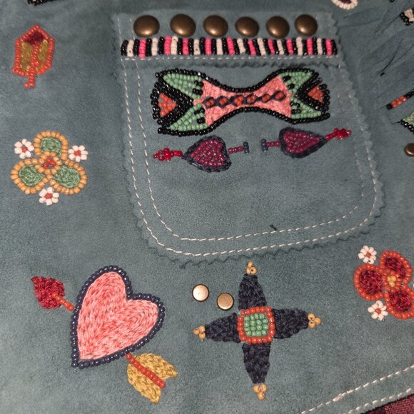 Double D Ranch Green Suede Beaded Vest Women's XL - Picture 3 of 11